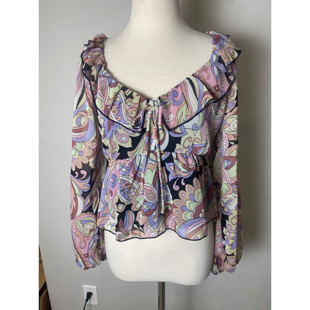 Vintage 90's Y2K Evolutionary Ruffled Cropped Shirt Women's M